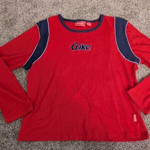 Women's Coca Cola Red and Navy Long Sleeve Tee Vintage Look Size Large EUC 🌼